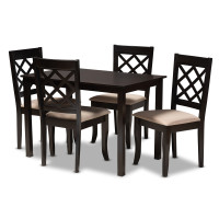 Baxton Studio RH330C-Sand/Dark Brown-5PC Dining Set Verner Modern and Contemporary Sand Fabric Upholstered Espresso Brown Finished 5-Piece Wood Dining Set